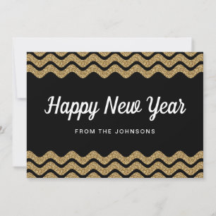 Frohes neues Jahr Gold Glitter Schwarz Streifen Feiertagskarte