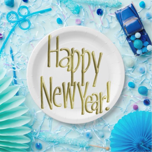 Frohes neues Jahr - Gold Text (Hintergrundfarbe hi Pappteller (Party)