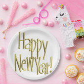 Frohes neues Jahr - Gold Text (Hintergrundfarbe hi Pappteller (Party)