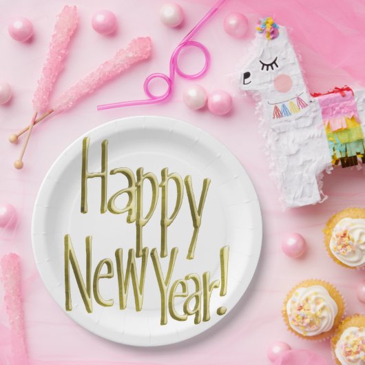 Frohes neues Jahr - Gold Text (Hintergrundfarbe hi Pappteller (Party)