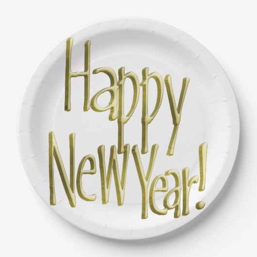 Frohes neues Jahr - Gold Text (Hintergrundfarbe hi Pappteller (Vorderseite)