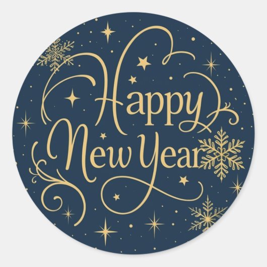 Frohes neues Jahr Goldene Schneeflocke Runder Aufkleber (Vorderseite)
