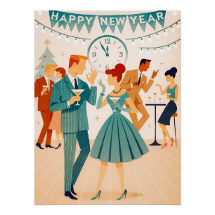 Frohes neues Jahr im Mid-Century-Stil: Der Martini Poster