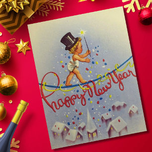 Frohes neues Jahr im Vintage-Stil Postkarte