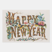 Frohes Neues Jahr in Baumstämmen, Kornen und Blume Geschenkpapier Set (Vorderseite)