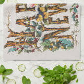 Frohes Neues Jahr in Baumstämmen, Kornen und Blume Geschirrtuch (Gefaltet)