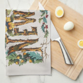 Frohes Neues Jahr in Baumstämmen, Kornen und Blume Geschirrtuch (Viertel Falte)