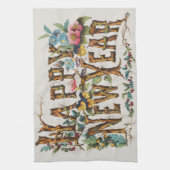 Frohes Neues Jahr in Baumstämmen, Kornen und Blume Geschirrtuch (Vertikal)