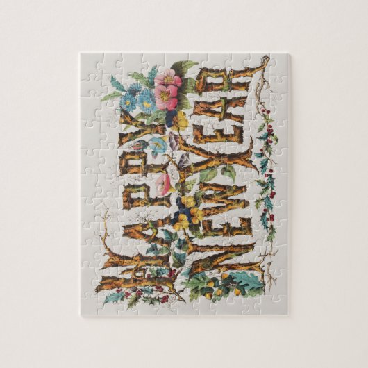 Frohes Neues Jahr in Baumstämmen, Kornen und Blume Puzzle (Vertikal)