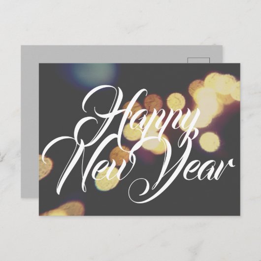Frohes Neues Jahr in hellen Lichtern Postkarte (Vorne/Hinten)