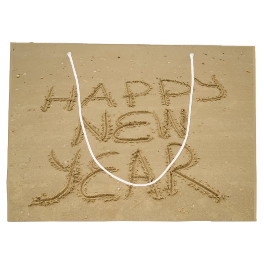 Frohes neues Jahr in Sand Große Geschenktüte (Rückseite)