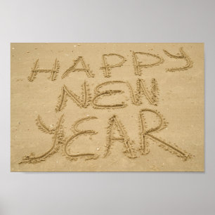 Frohes neues Jahr in Sand Poster