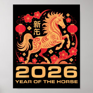Frohes Neues Jahr-Jahr des Pferdes Chinesisches Ne Poster