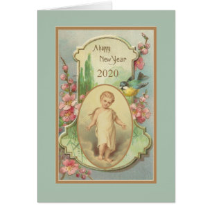 Frohes Neues Jahr Jesuskind Vintage-Blumen