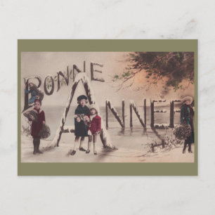 Frohes neues Jahr Kinder Vintage Fantasy Postkarte