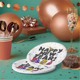 Frohes neues Jahr Konfetti Neujahr Pappteller