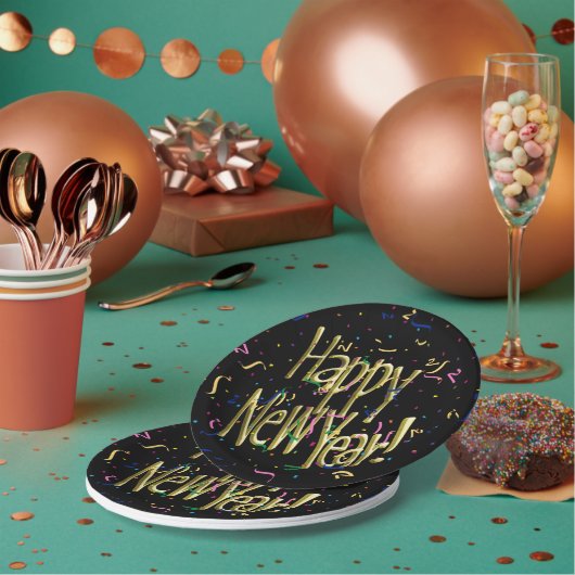 Frohes Neues Jahr Konfetti Neujahr Pappteller (Multi)