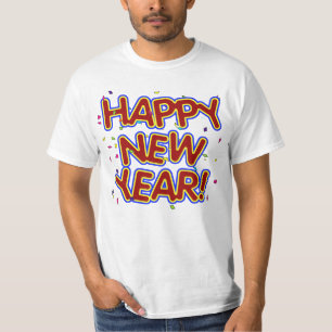 Frohes neues Jahr - Lustiger roter Text mit Konfet T-Shirt