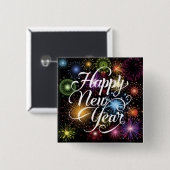 Frohes neues Jahr mit Hintergrund zu Feuerwerken-2 Button (Vorne & Hinten)