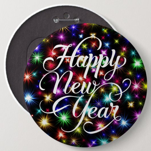 Frohes neues Jahr mit Hintergrund zu Feuerwerken-2 Button (Vorne & Hinten)