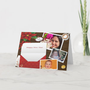 Frohes Neues Jahr mit Holly Add Photo Grußkarte Feiertagskarte
