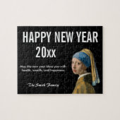 Frohes neues Jahr mit Mädchen mit Perlenohrring Puzzle (Horizontal)