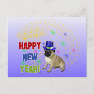 Frohes Neues Jahr Mops Postkarte