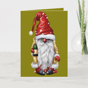 Frohes Neues Jahr Nisse Gnome Gonk mit einer Flasc Feiertagskarte
