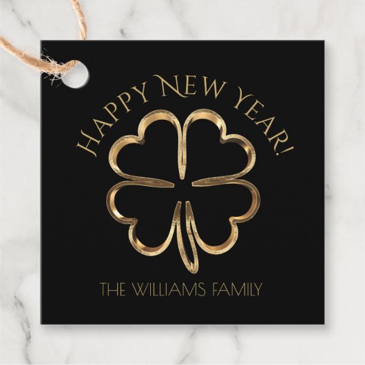 Frohes neues Jahr oder Ihre Vierblättriges Kleebla Geschenkanhänger (Vorderseite)