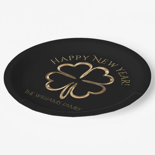 Frohes neues Jahr oder Ihre Vierblättriges Kleebla Pappteller (Schrägansicht)