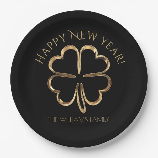 Frohes neues Jahr oder Ihre Vierblättriges Kleebla Pappteller (Vorderseite)