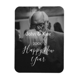 Frohes neues Jahr Paar Foto Name Jahr schwarz weiß Magnet