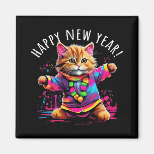 Frohes Neues Jahr Party Tanzende Katze Design Magnet