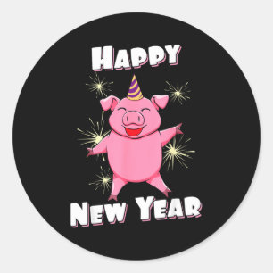 Frohes neues Jahr Piggy Pig Silvester Runder Aufkleber