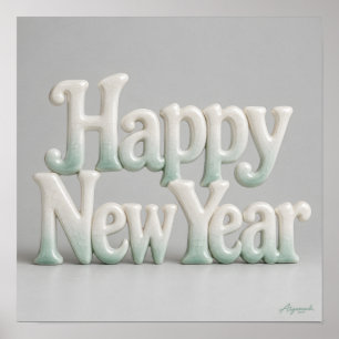 Frohes Neues Jahr Porzellan-Lettering-Druck Poster