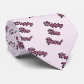 Frohes neues Jahr (rosa Text) Krawatte (Gerollt)