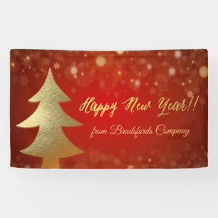 Frohes neues Jahr ,Rot , Goldener Weihnachtsbaum Banner
