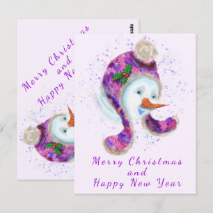 Frohes Neues Jahr Schneemann Frohe Weihnachten Kar Postkarte