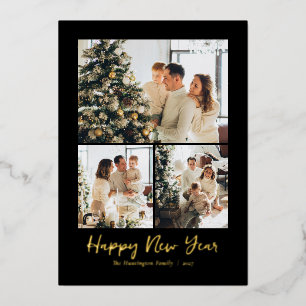 Frohes Neues Jahr Schrift Schwarz Gold 4 Foto Folien Feiertagskarte