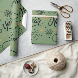 Frohes neues Jahr Schwarz und Gold Schneeflocke Geschenkpapier