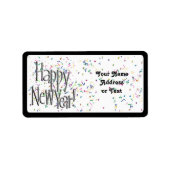 Frohes neues Jahr - Silberter Text mit Confetti Adressaufkleber (Vorne)