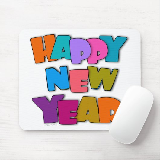 Frohes Neues Jahr Spaß Cartoon Bunte Begrüßung Mousepad (Mit Mouse)