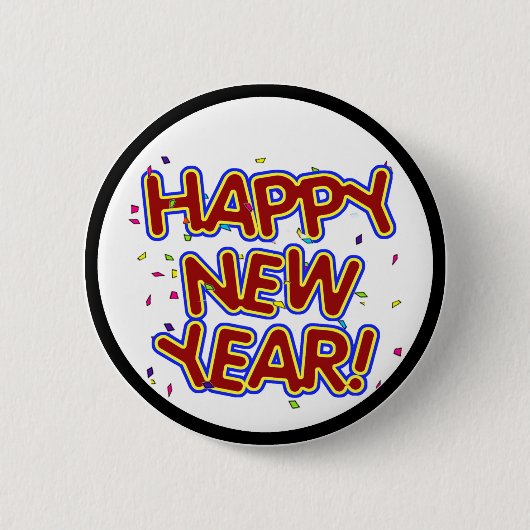 Frohes neues Jahr - Spaß roter Text mit Confetti Button (Vorderseite)