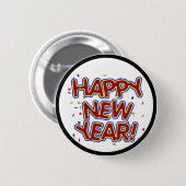 Frohes neues Jahr - Spaß roter Text mit Confetti Button (Vorne & Hinten)