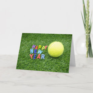 Frohes neues Jahr Tennis & Tennisball und Weihnach Feiertagskarte