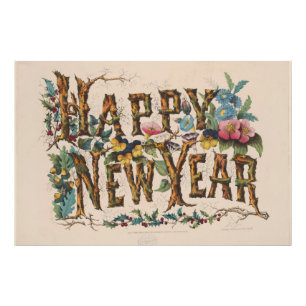 Frohes neues Jahr, Vintage Currier & Ives Druck