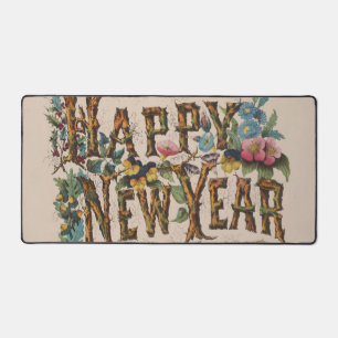 Frohes Neues Jahr, Vintage Currier & Ives Druck Schreibtischunterlage
