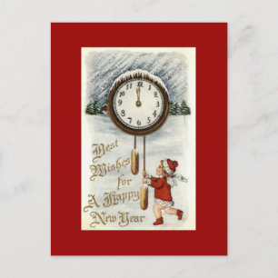 Frohes Neues Jahr Vintage Postkarten Kind mit Uhr
