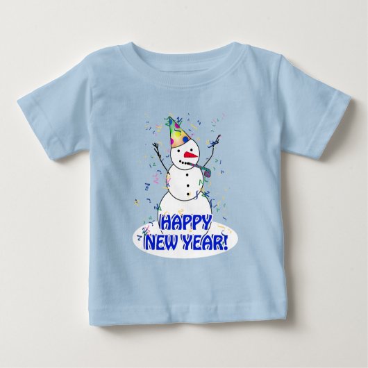 Frohes neues Jahr vom feierlichen Schneemann Baby T-shirt (Vorderseite)