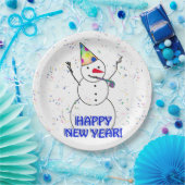 Frohes neues Jahr vom feierlichen Schneemann Pappteller (Party)